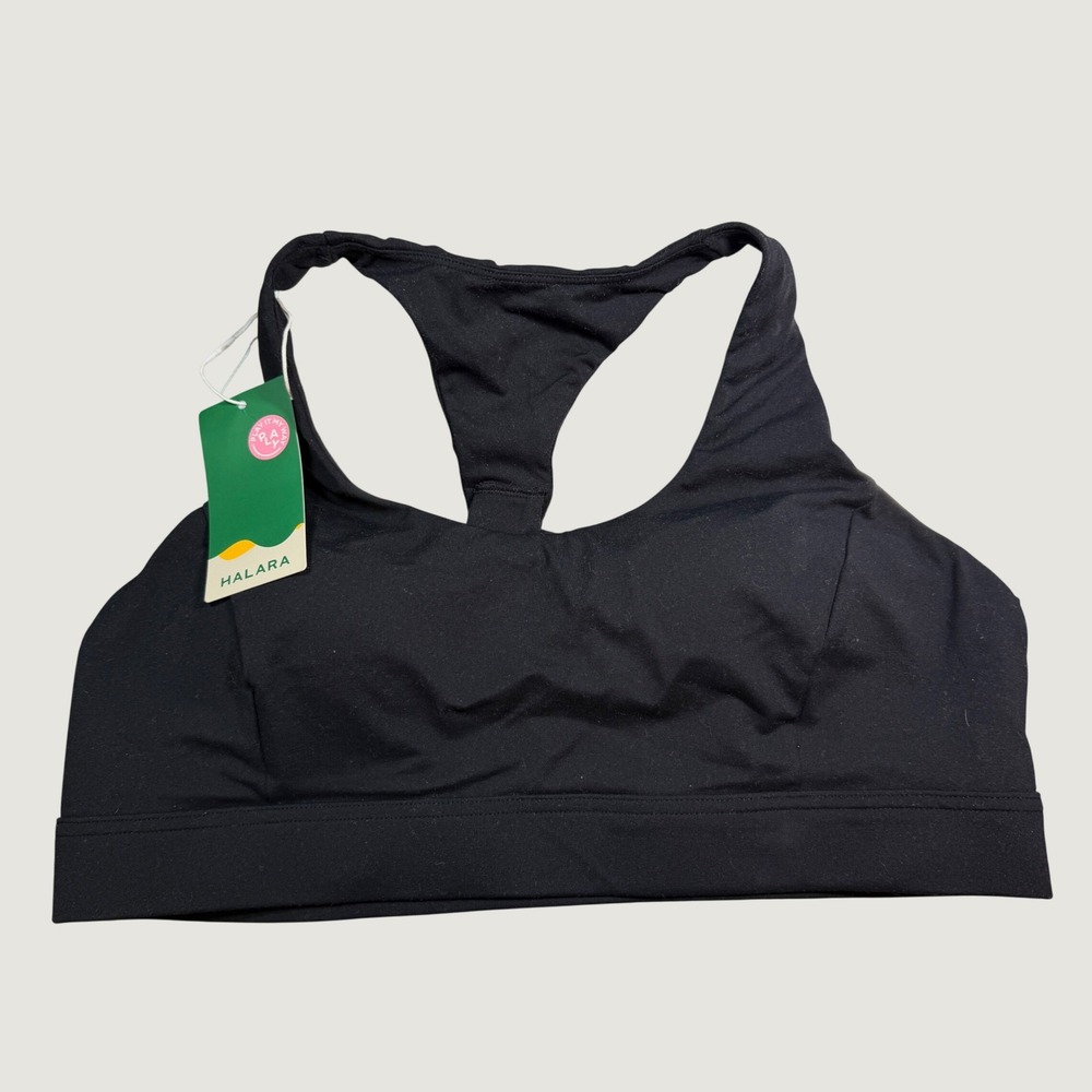 Halara Sports Bra Size XL Black Strappy Back Racerback Activewear New